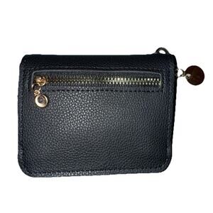 NWT Black Faux Textured Leather Card Wallet Coin Purse With Key Ring.